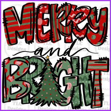 Merry And Bright Red Green Full Color Transfers