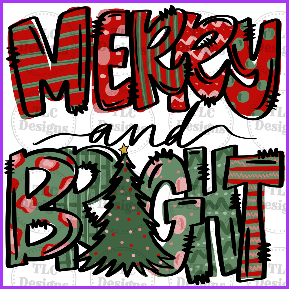 Merry And Bright Red Green Full Color Transfers