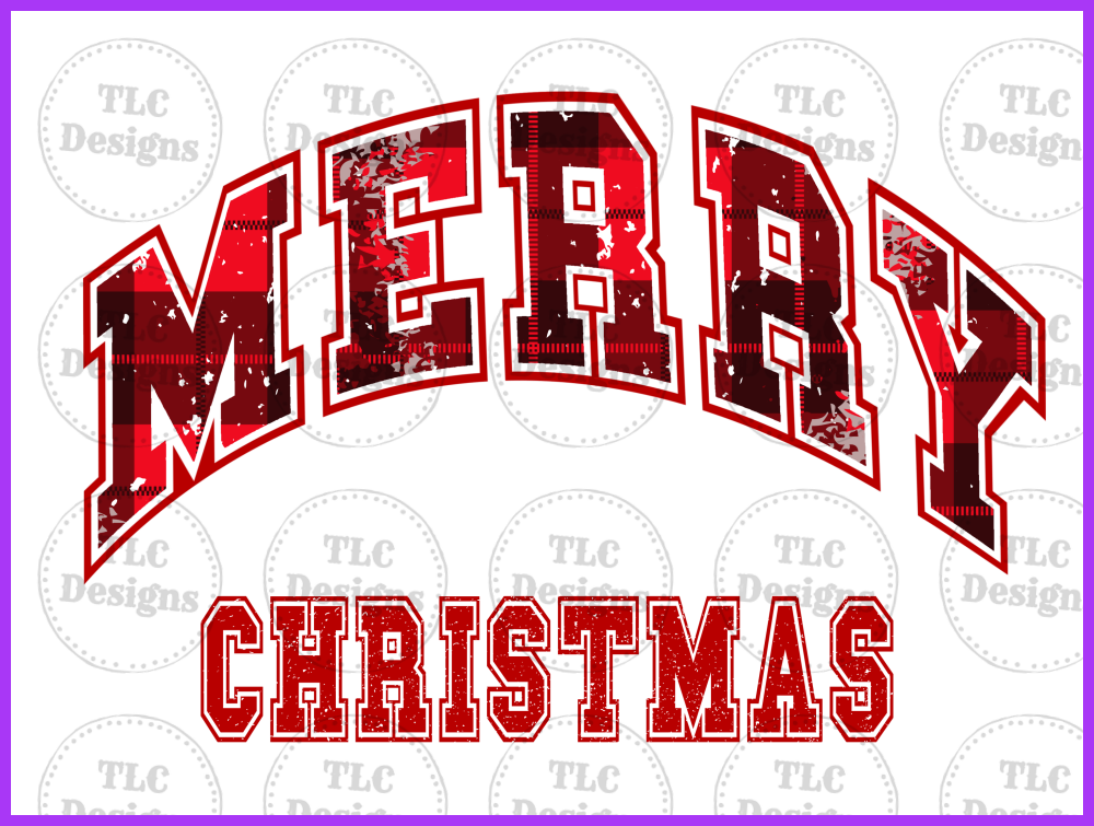 Merry Christmas Curved Buffalo Plaid Full Color Transfers