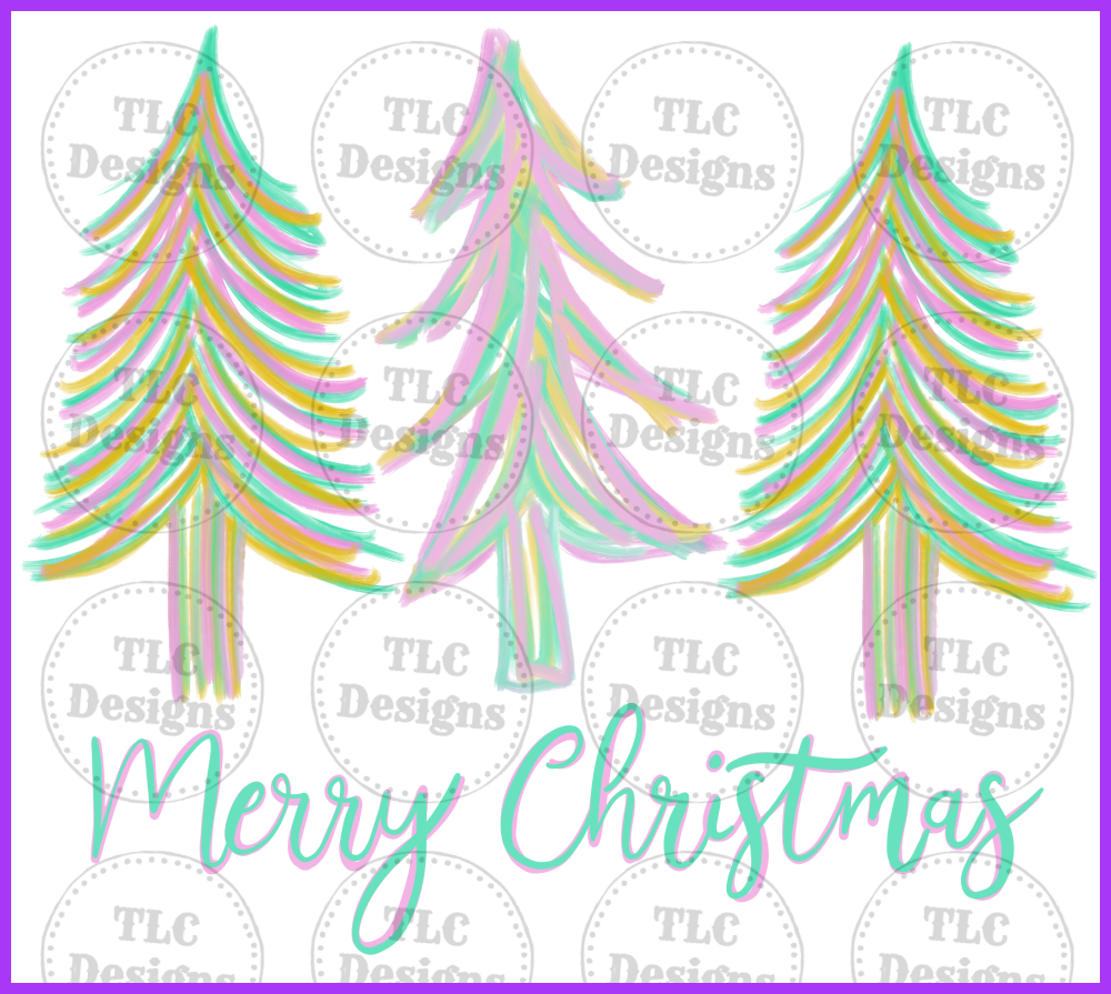 Merry Christmas Pastel Trees Full Color Transfers