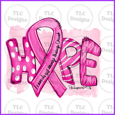 October Breast Awareness Month- Hope Ribbon Full Color Transfers