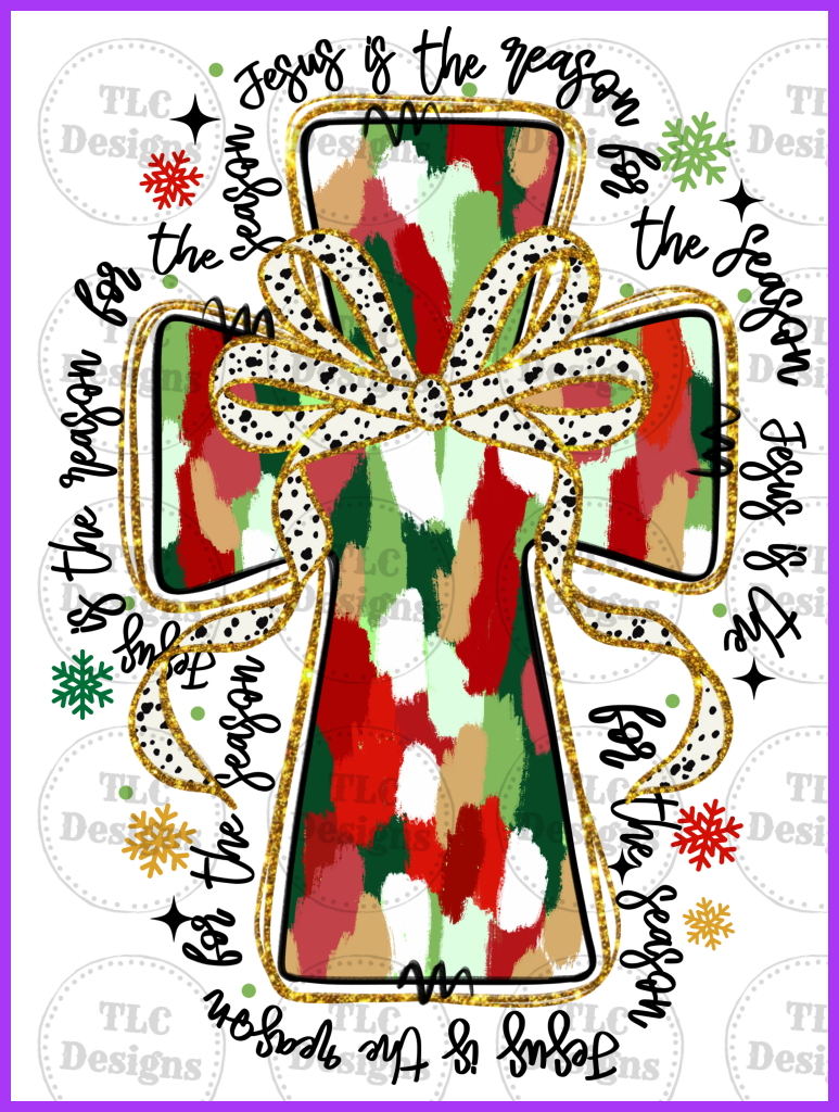 Painted Cross With Bow Full Color Transfers