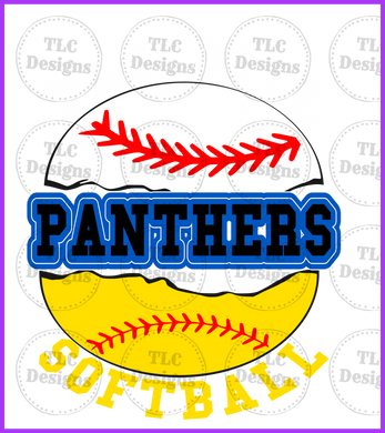 Panthers Split Baseball Softball Full Color Transfers