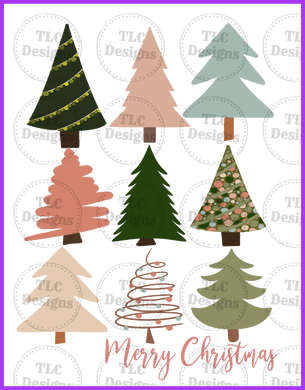 Pastel Pink Christmas Trees Full Color Transfers