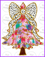 Load image into Gallery viewer, Pink Painted Christmas Tree With Bow Full Color Transfers
