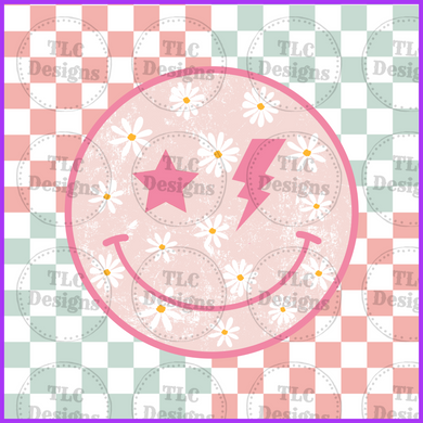 Pink Smiley Face With Checkers Full Color Transfers