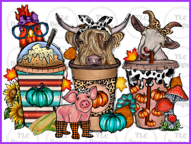 Pumpkin Spice Farm Animals Full Color Transfers
