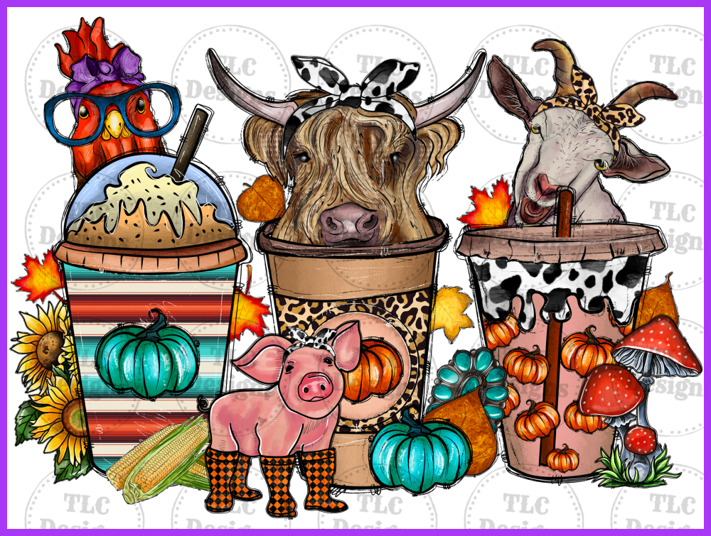 Pumpkin Spice Farm Animals Full Color Transfers