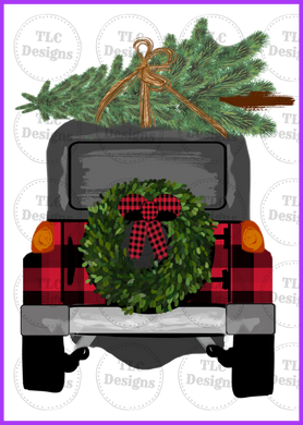 Red Buffalo Jeep With Wreath Full Color Transfers