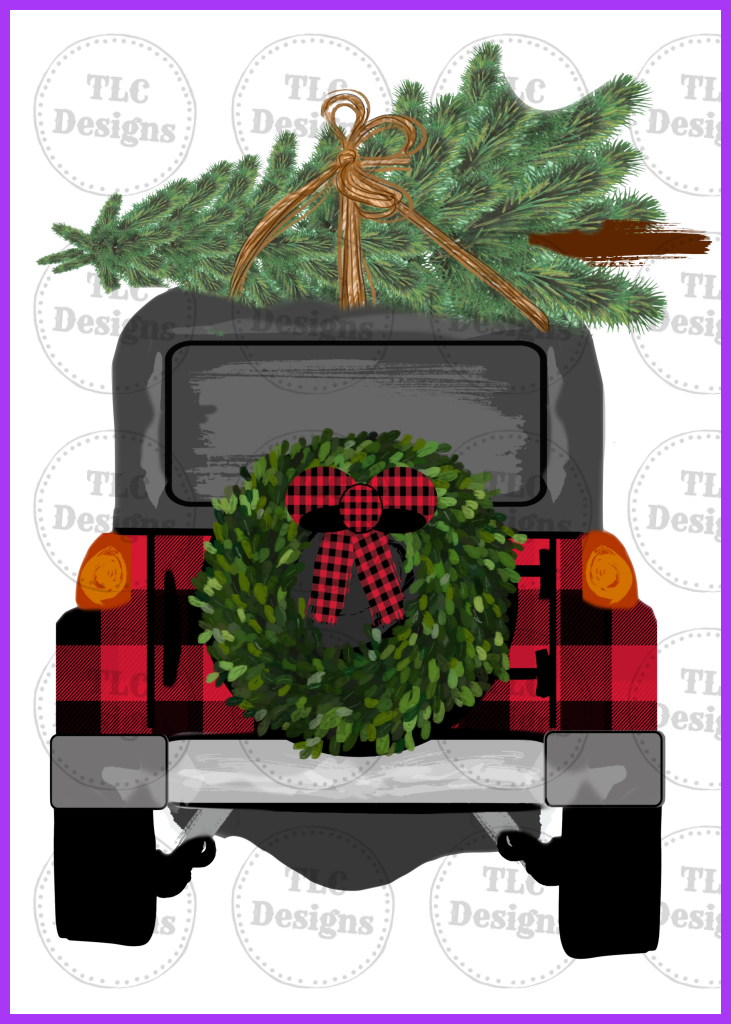 Red Buffalo Jeep With Wreath Full Color Transfers