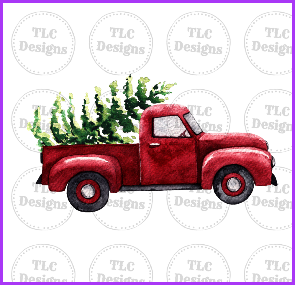 Red Christmas Truck With Tree Full Color Transfers