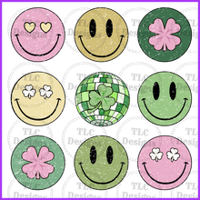 Load image into Gallery viewer, Retro Lucky Smiley Faces Full Color Transfers
