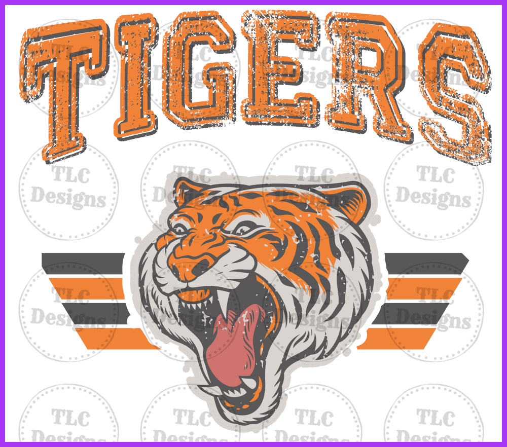 Retro Tigers Orange And Dark Grey- Design Only