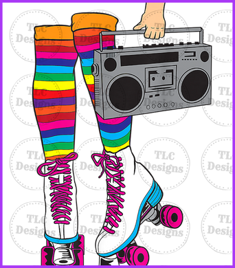 Roller Disco Skates And Boom Box Full Color Transfers