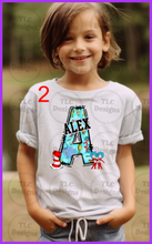 Load image into Gallery viewer, Seuss Big Letter Designs (Put In Notes 1 2 Or 3 With Name) Full Color Transfers
