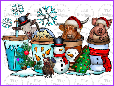 Snowman Animal Drink Full Color Transfers