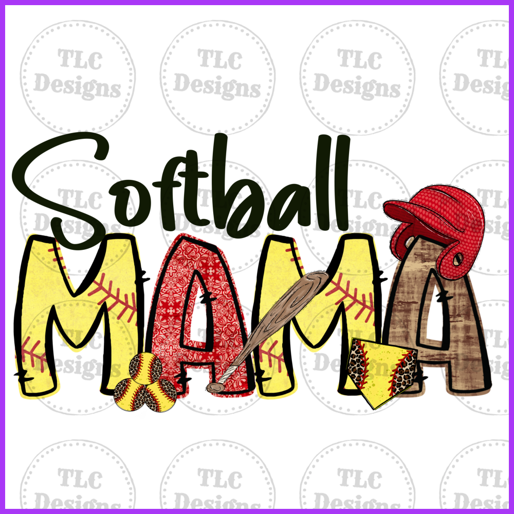 Softball Mama With 6 Softballs For Sleeves- Add Names In Notes Section Full Color Transfers