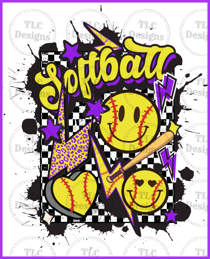 Softball Purple Bolt With Free Pocket Full Color Transfers