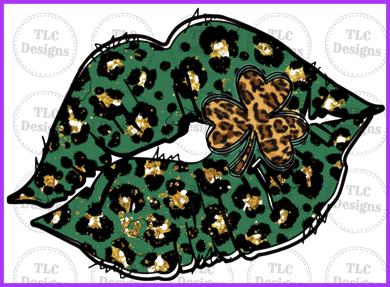 St. Patrick Leopard Lips With Shamrock Full Color Transfers