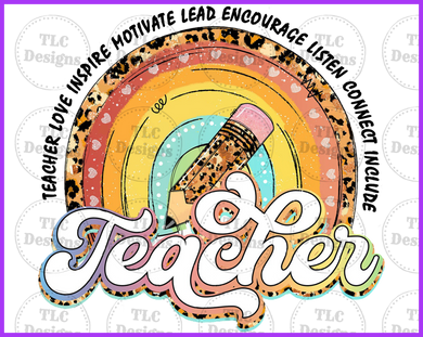 Teacher Rainbow Pencil Full Color Transfers