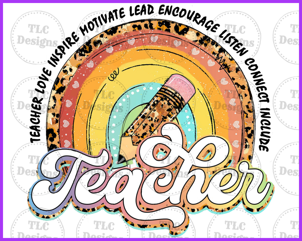 Teacher Rainbow Pencil Full Color Transfers