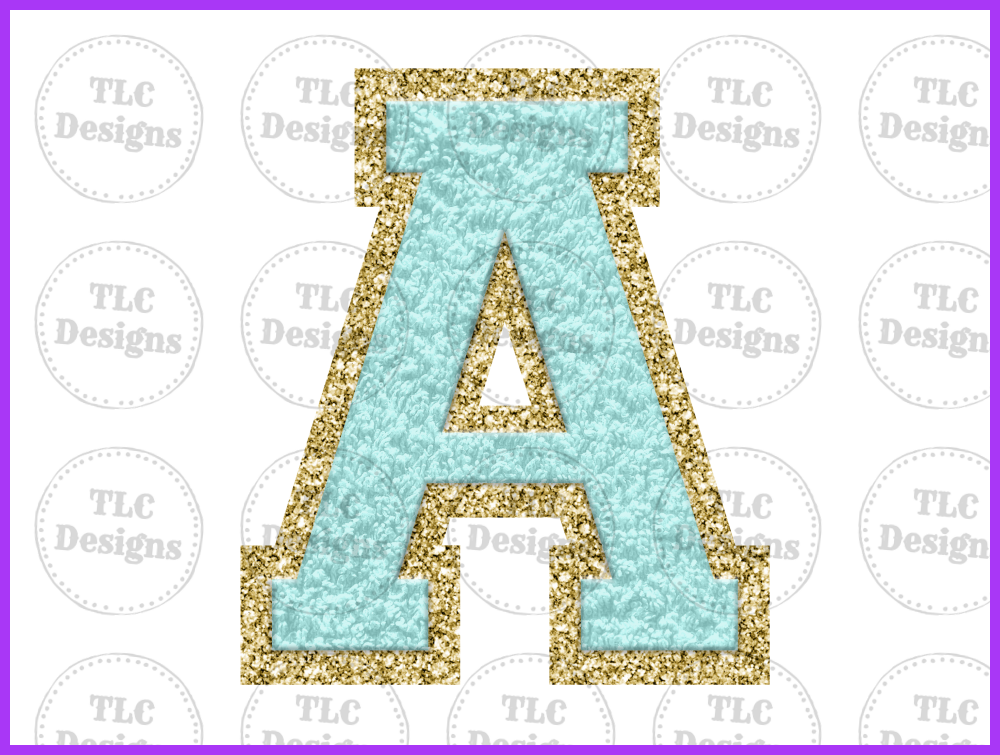 Teal Chenille Letters Full Color Transfers