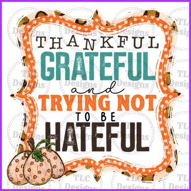 Thankful Grateful Trying Not To Be Hateful Full Color Transfers