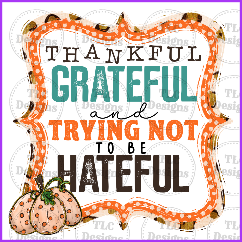 Thankful Grateful Trying Not To Be Hateful Full Color Transfers