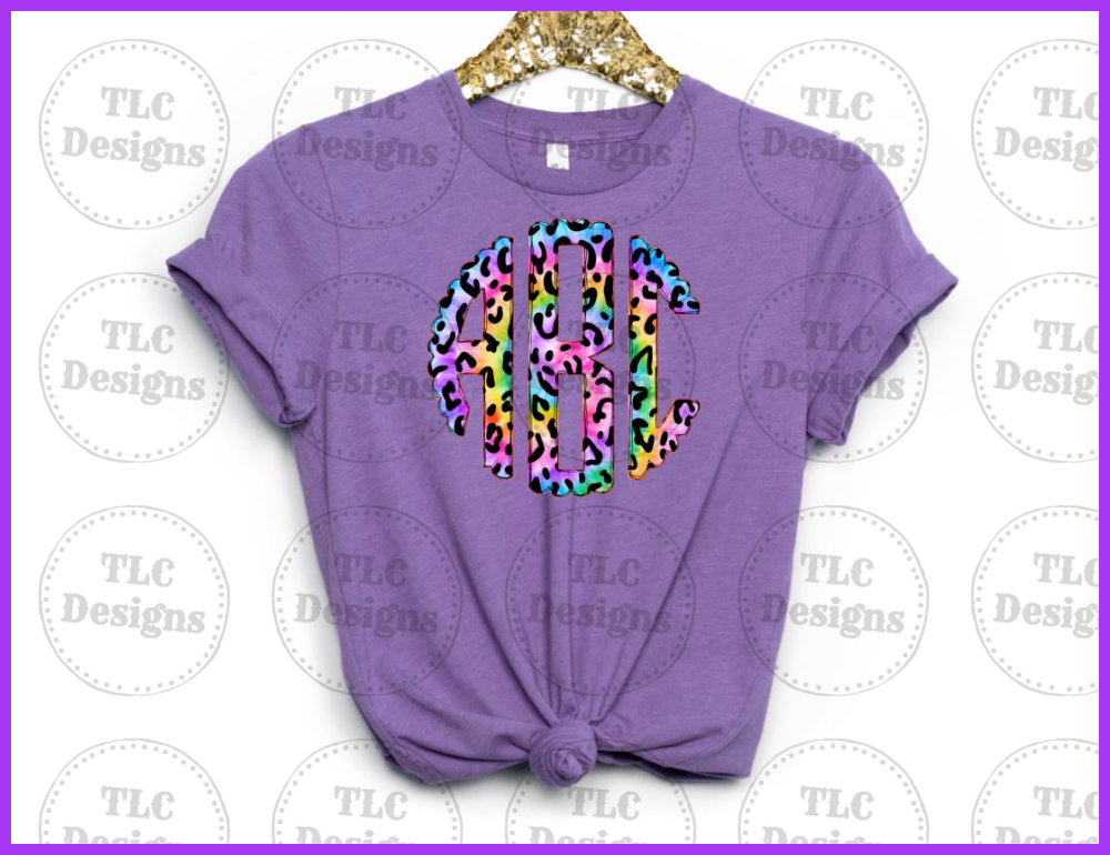 Tie Dye Leopard Print Monogram Full Color Transfers
