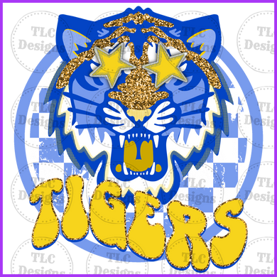 Tigers Preppy Mascot Royal/Yellow Full Color Transfers