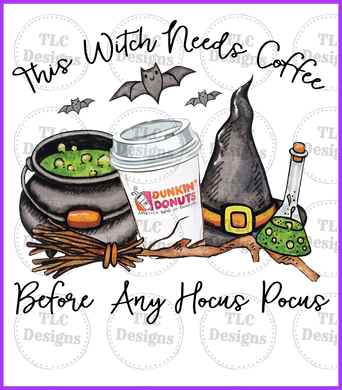 Witch Needs Coffee Full Color Transfers