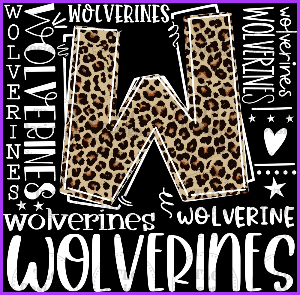 Wolverines Typography White Font Full Color Transfers